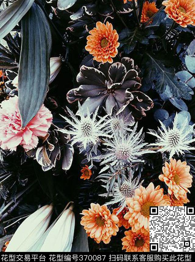 田园风花卉叶子花卉数码印花华亿平台下载（图片编号: 370087） - 瓦栏（Walan）