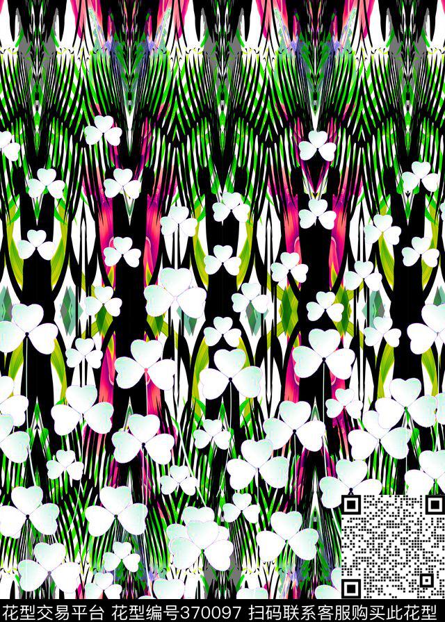 自然写意花卉条纹色块传统印花华亿平台下载（图片编号: 370097） - 瓦栏（Walan）