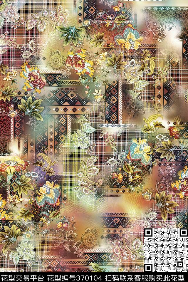 抽象格子佩斯利数码印花华亿平台下载（图片编号: 370104） - 瓦栏（Walan）