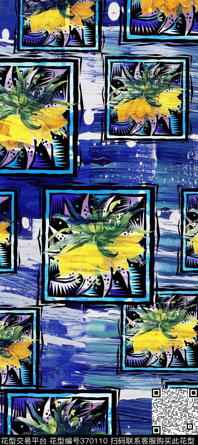 油画笔触花卉植物花卉数码印花华亿平台下载（图片编号: 370110） - 瓦栏（Walan）