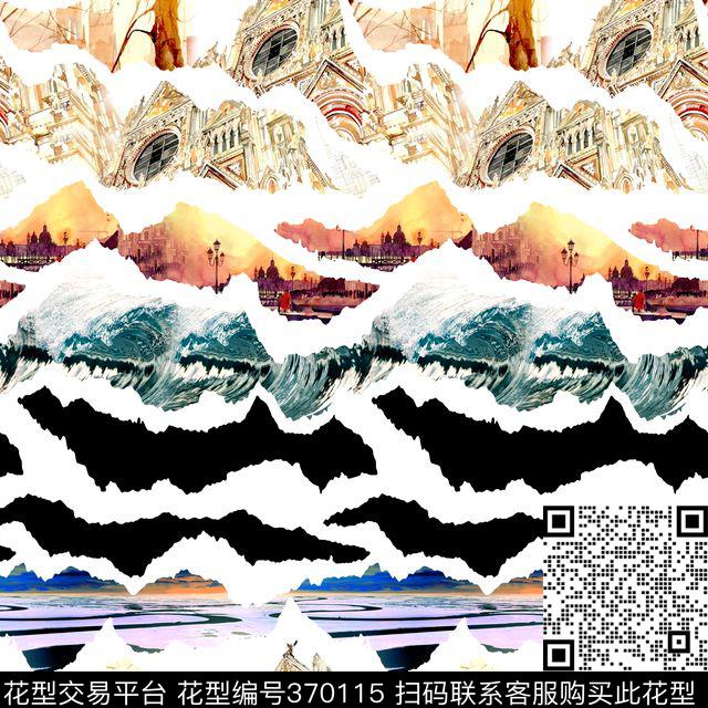 风景撕纸拼接数码印花华亿平台下载（图片编号: 370115） - 瓦栏（Walan）