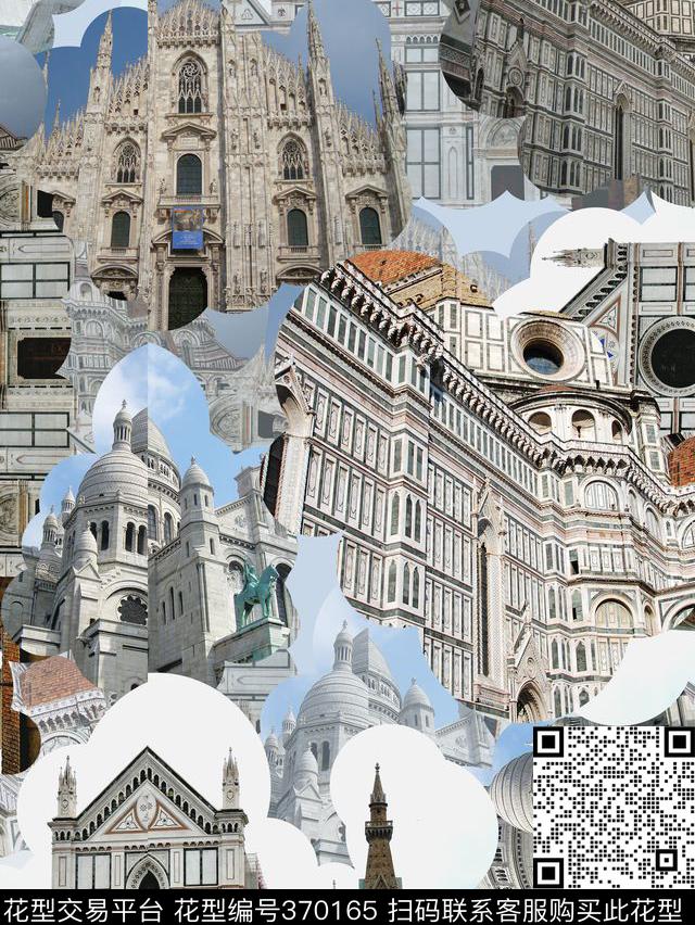 复古教堂风景数码印花华亿平台下载（图片编号: 370165） - 瓦栏（Walan）