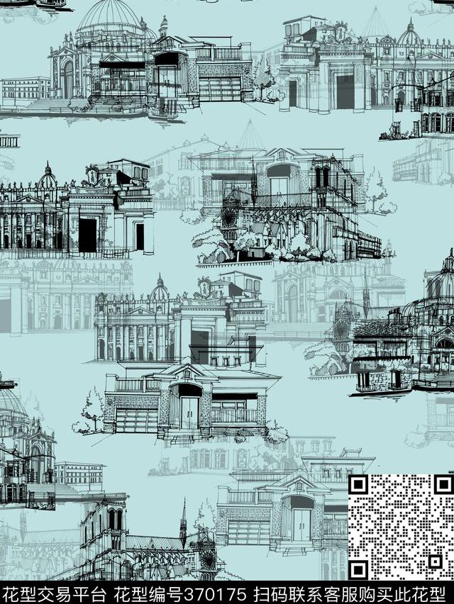 手绘建筑男装华亿平台数码印花华亿平台下载（图片编号: 370175） - 瓦栏（Walan）