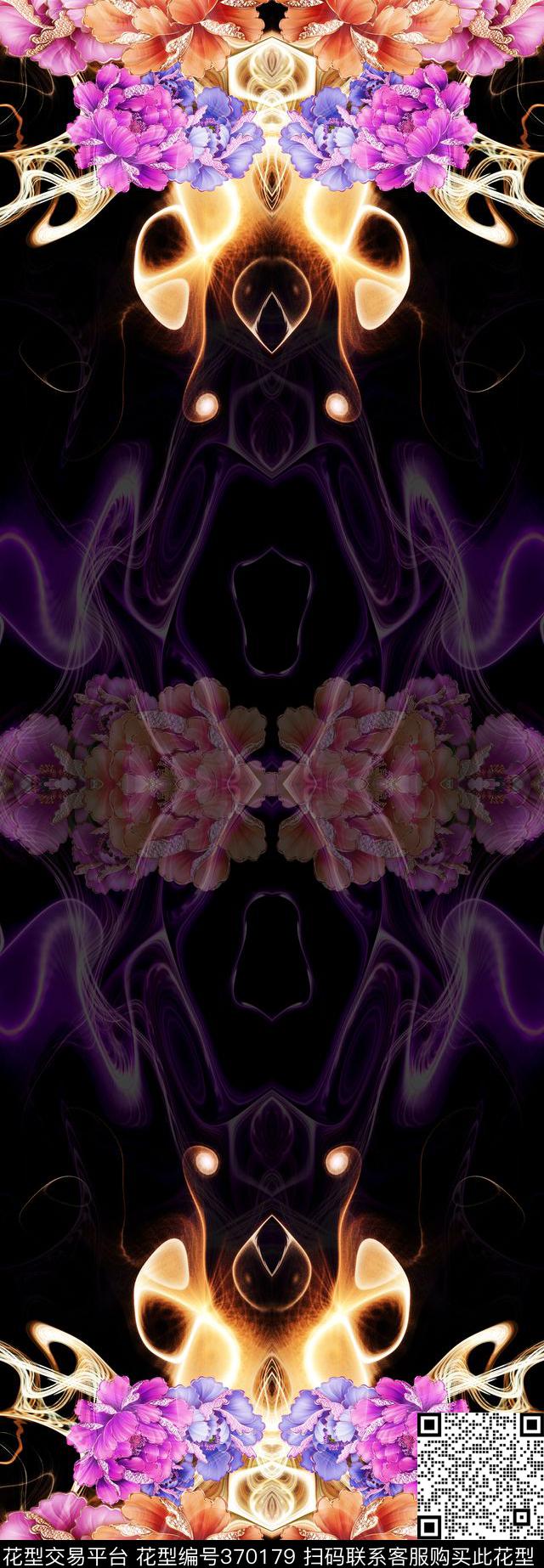 气体牡丹花卉数码印花华亿平台下载（图片编号: 370179） - 瓦栏（Walan）