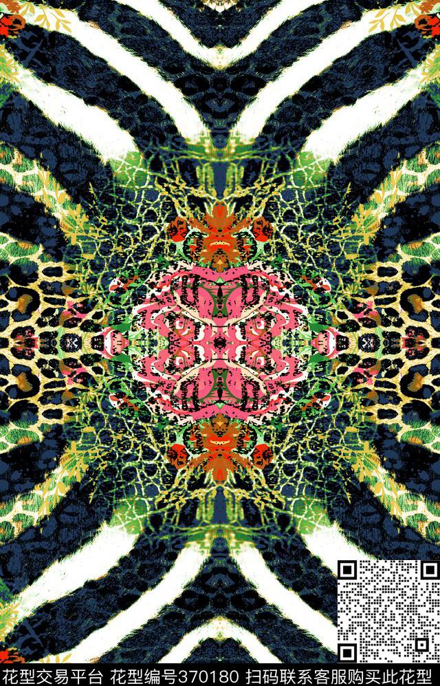动物纹理对称花卉数码印花华亿平台下载（图片编号: 370180） - 瓦栏（Walan）