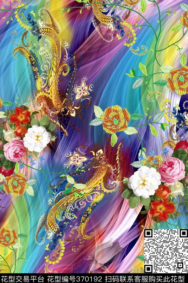 炫彩花卉抽象数码印花华亿平台下载（图片编号: 370192） - 瓦栏（Walan）