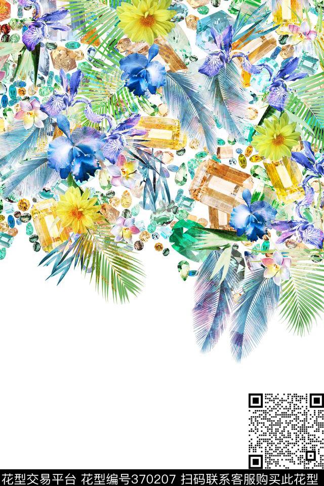 热带宝石棕榈树叶数码印花华亿平台下载（图片编号: 370207） - 瓦栏（Walan）