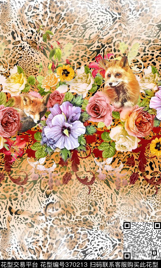 花卉豹纹狐狸数码印花华亿平台下载（图片编号: 370213） - 瓦栏（Walan）