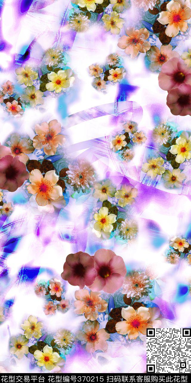 抽象花卉数码印花华亿平台下载（图片编号: 370215） - 瓦栏（Walan）