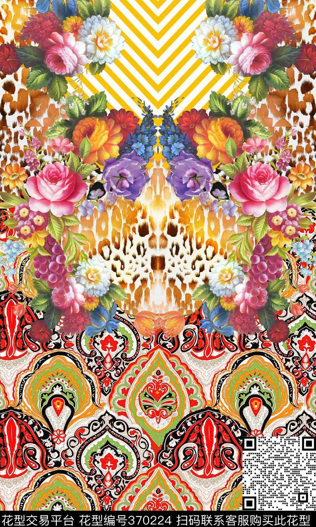 时尚条纹花卉数码印花华亿平台下载（图片编号: 370224） - 瓦栏（Walan）