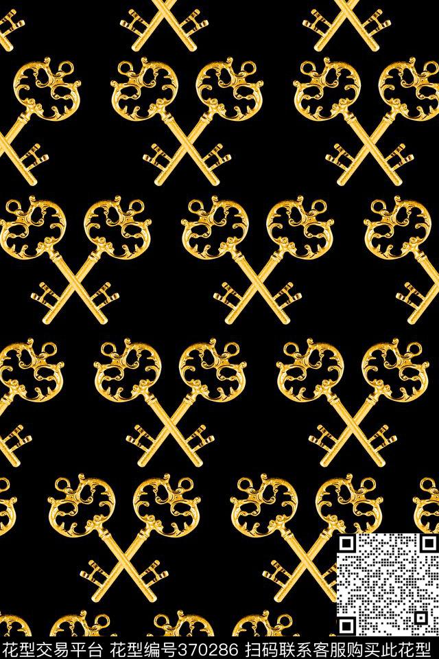欧美大牌金钥匙纹样数码印花华亿平台下载（图片编号: 370286） - 瓦栏（Walan）