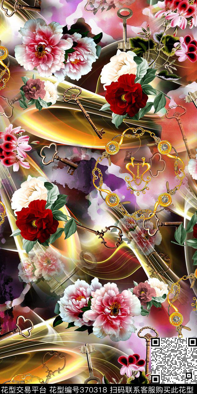 花卉钥匙炫光数码印花华亿平台下载（图片编号: 370318） - 瓦栏（Walan）