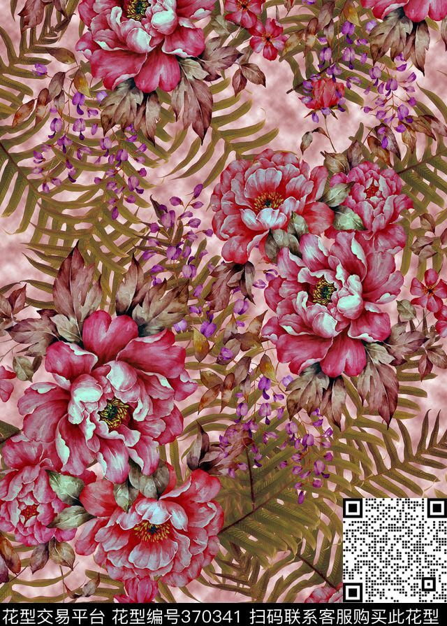 花卉蕨类叶子自然数码印花华亿平台下载（图片编号: 370341） - 瓦栏（Walan）