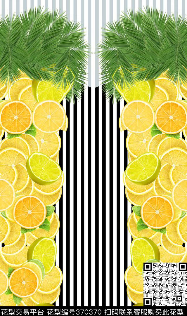 热带风情水果棕榈叶条纹数码印花华亿平台下载（图片编号: 370370） - 瓦栏（Walan）