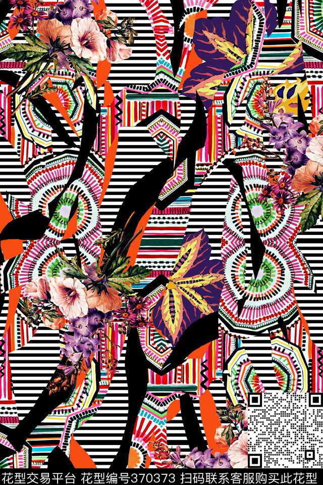抽象几何几何花朵数码印花华亿平台下载（图片编号: 370373） - 瓦栏（Walan）