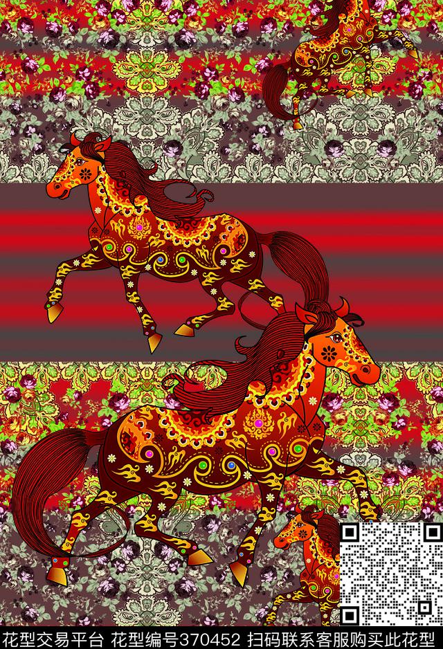 中国风红黄数码印花华亿平台下载（图片编号: 370452） - 瓦栏（Walan）