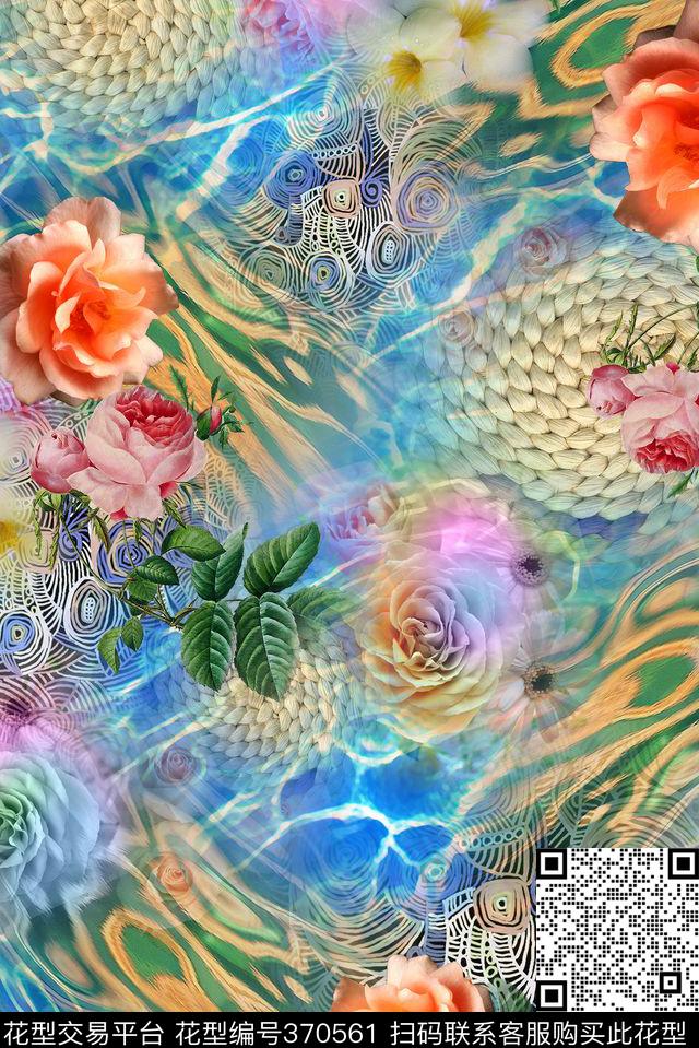 水波花卉春夏数码印花华亿平台下载（图片编号: 370561） - 瓦栏（Walan）
