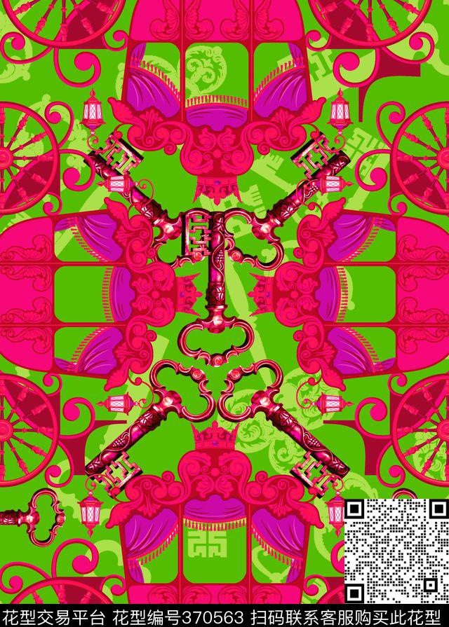 复古马车钥匙传统印花华亿平台下载（图片编号: 370563） - 瓦栏（Walan）