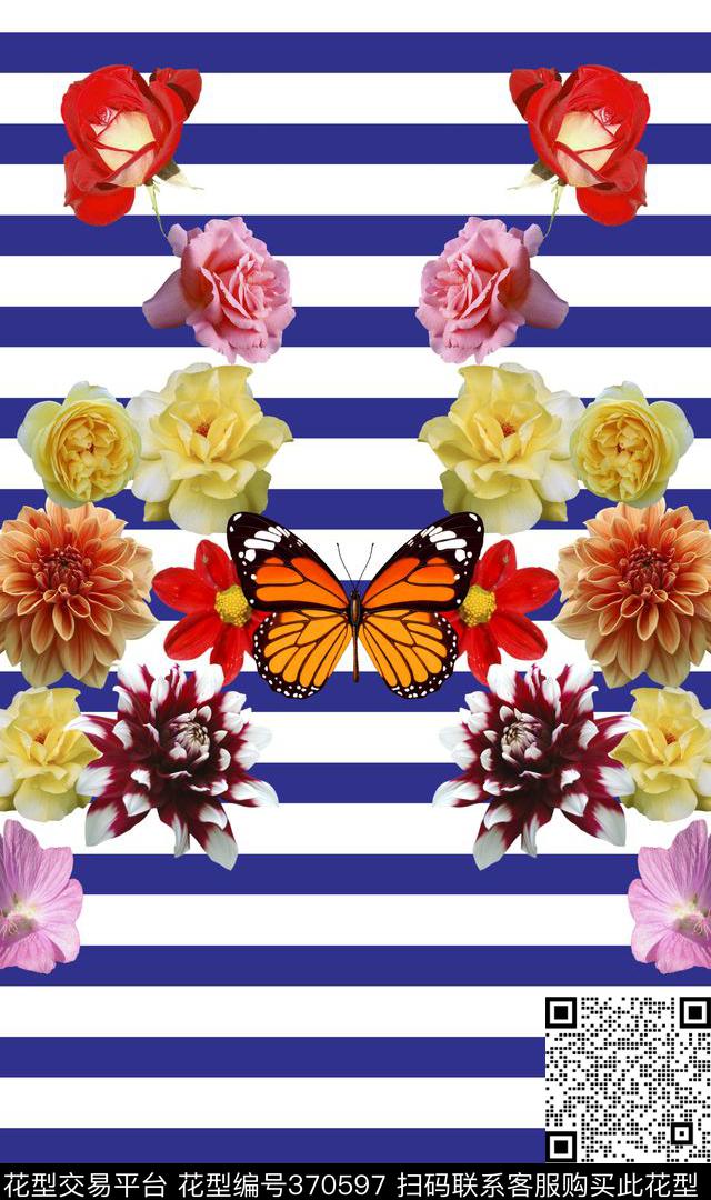 定位间条花卉数码印花华亿平台下载（图片编号: 370597） - 瓦栏（Walan）