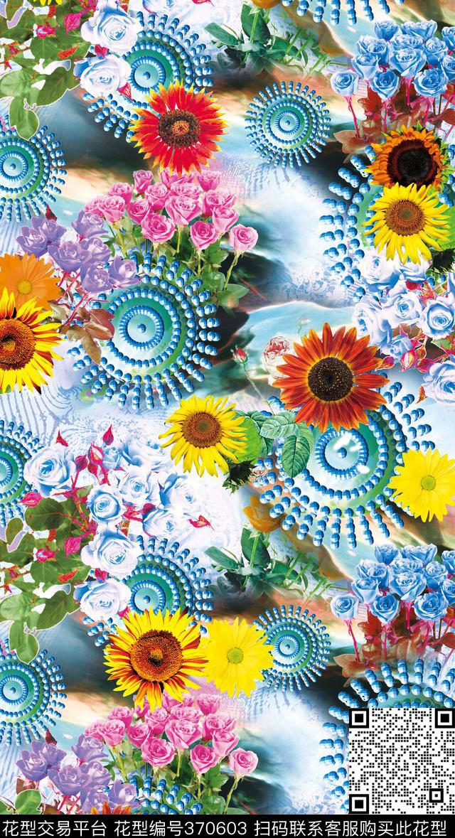 乱纹珠宝菊花珠宝菊花个性休闲数码印花华亿平台下载（图片编号: 370603） - 瓦栏（Walan）