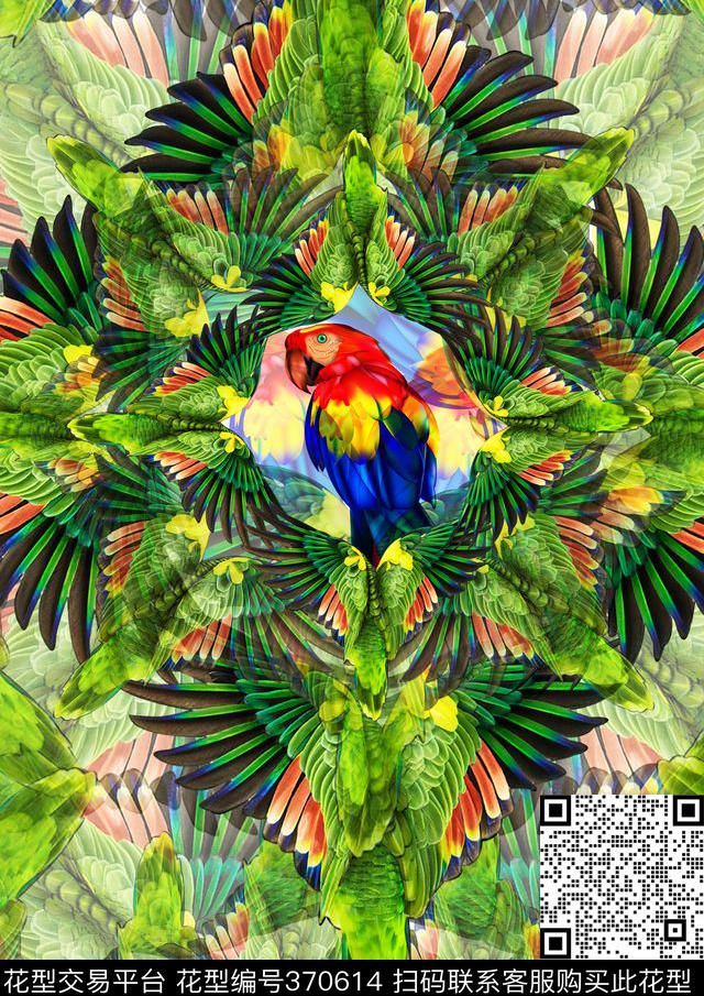 休闲风鹦鹉绿色数码印花华亿平台下载（图片编号: 370614） - 瓦栏（Walan）