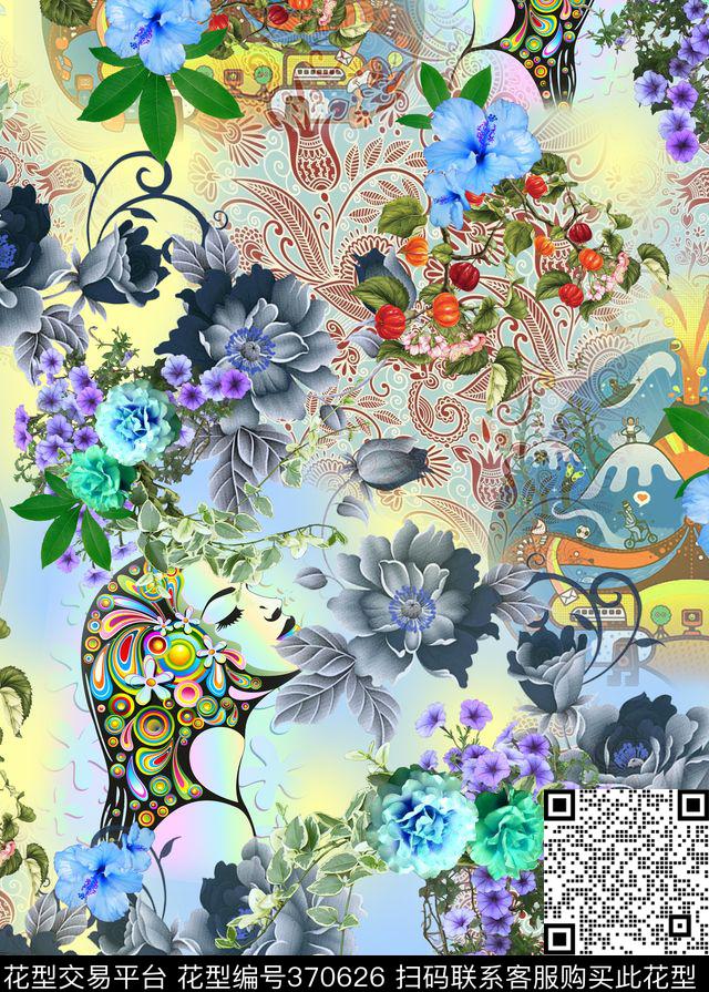 休闲花卉民族风数码印花华亿平台下载（图片编号: 370626） - 瓦栏（Walan）