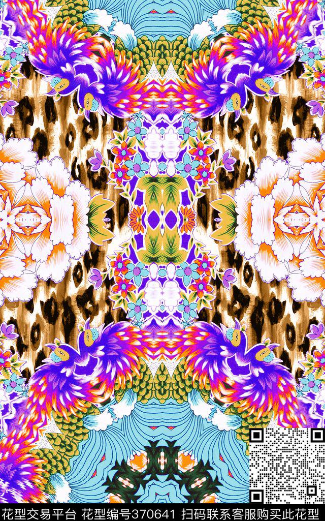 豹纹动物纹花卉数码印花华亿平台下载（图片编号: 370641） - 瓦栏（Walan）