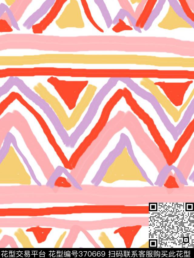 画笔笔触清新民族风传统印花华亿平台下载（图片编号: 370669） - 瓦栏（Walan）