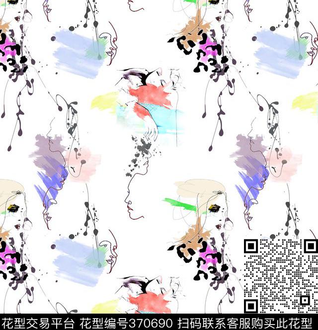 现代速写笔触数码印花华亿平台下载（图片编号: 370690） - 瓦栏（Walan）