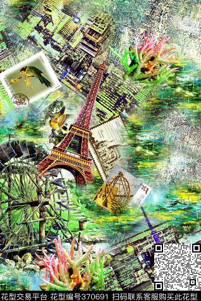 建筑铁塔抽象简洁数码印花华亿平台下载（图片编号: 370691） - 瓦栏（Walan）