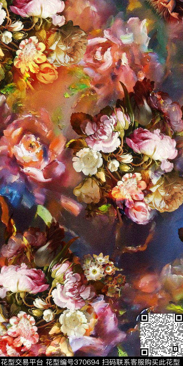油画花卉数码印花华亿平台下载（图片编号: 370694） - 瓦栏（Walan）