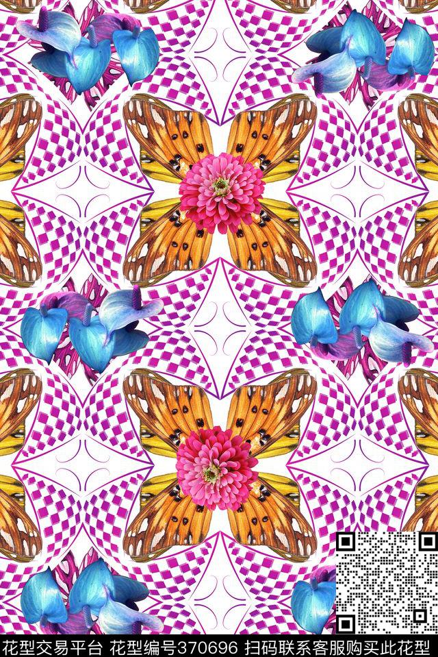 花卉蝴蝶抽象简洁数码印花华亿平台下载（图片编号: 370696） - 瓦栏（Walan）
