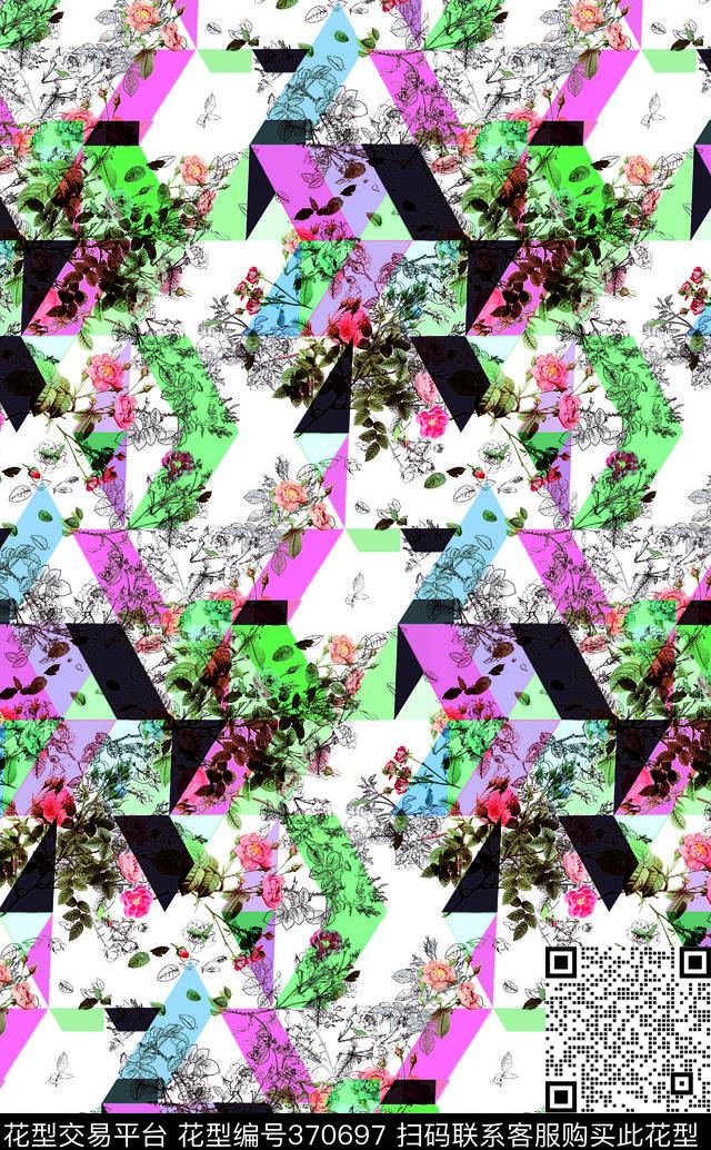 植物花贲植物花贲方格底1波点格子花数码印花华亿平台下载（图片编号: 370697） - 瓦栏（Walan）