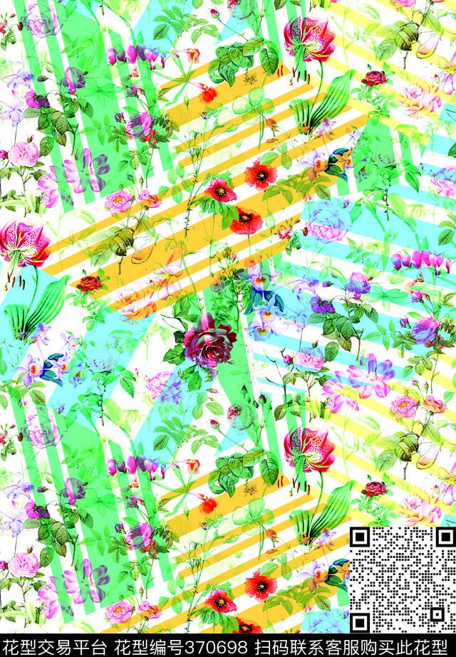 小花贲休闲波点格子花数码印花华亿平台下载（图片编号: 370698） - 瓦栏（Walan）