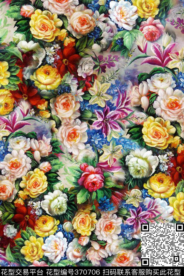 油画花卉花卉数码印花华亿平台下载（图片编号: 370706） - 瓦栏（Walan）
