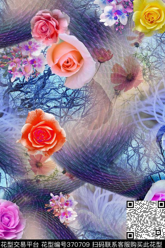 花卉动物纹抽象数码印花华亿平台下载（图片编号: 370709） - 瓦栏（Walan）