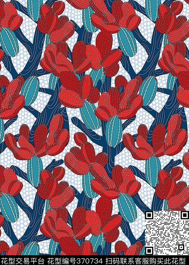 热带沙漠仙人球趣味图案数码印花华亿平台下载（图片编号: 370734） - 瓦栏（Walan）