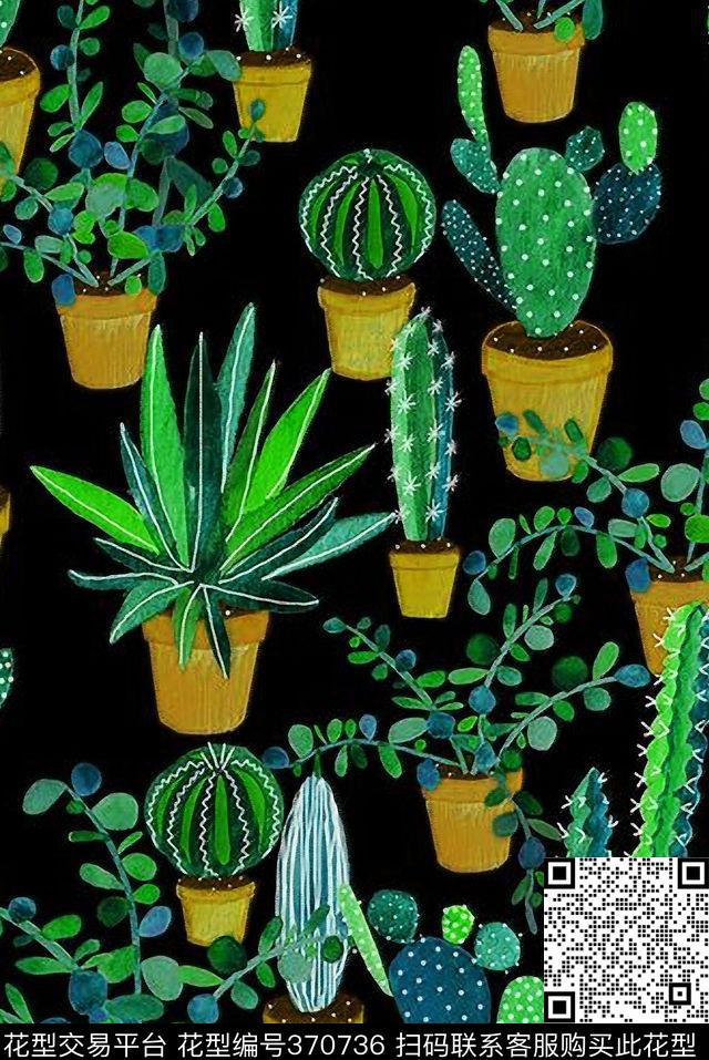 植物仙人掌仙人球数码印花华亿平台下载（图片编号: 370736） - 瓦栏（Walan）