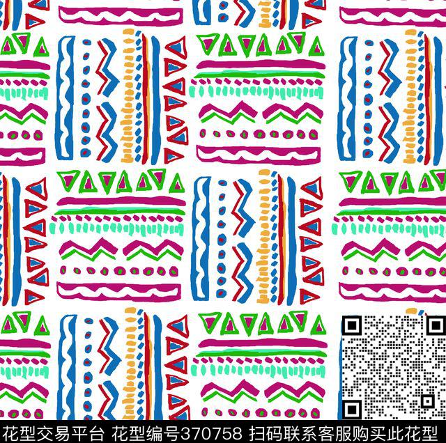 手绘笔触民族风春夏华亿平台传统印花华亿平台下载（图片编号: 370758） - 瓦栏（Walan）