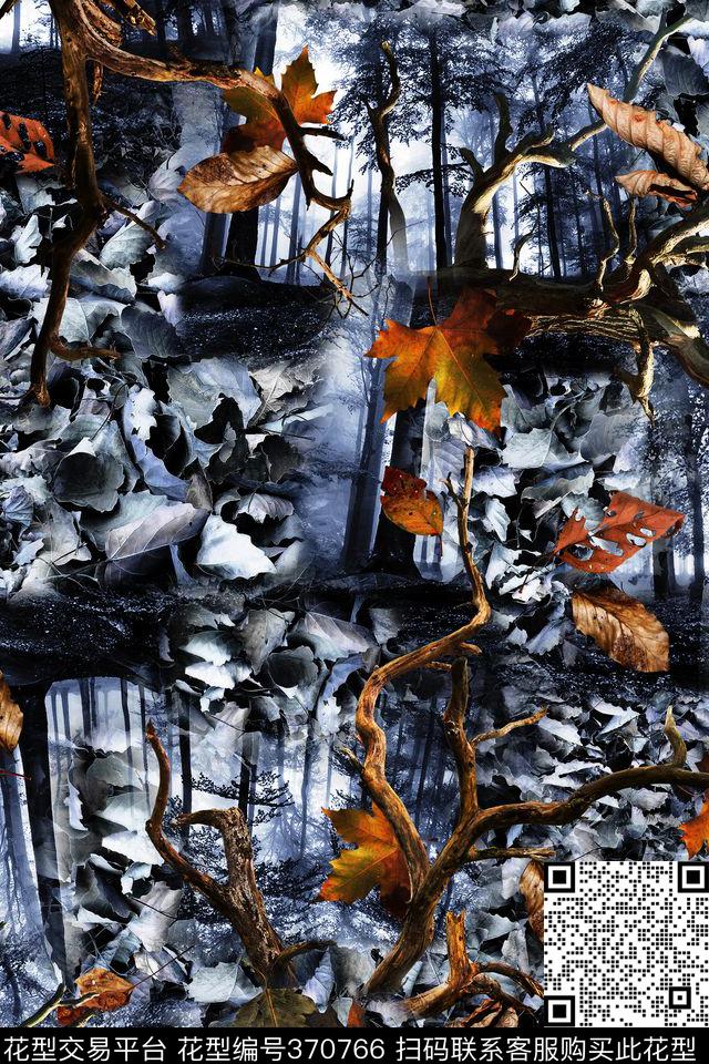 树叶深秋抽象简洁数码印花华亿平台下载（图片编号: 370766） - 瓦栏（Walan）