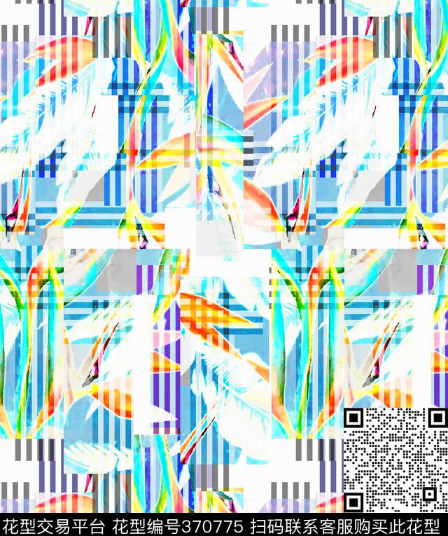 未来感现代时尚叶片条格打碎数码印花华亿平台下载（图片编号: 370775） - 瓦栏（Walan）