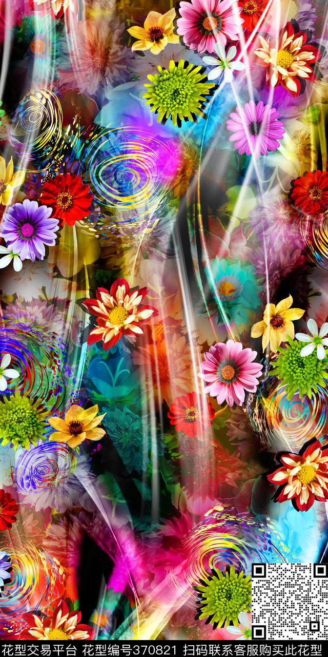 光影多彩花卉数码印花华亿平台下载（图片编号: 370821） - 瓦栏（Walan）