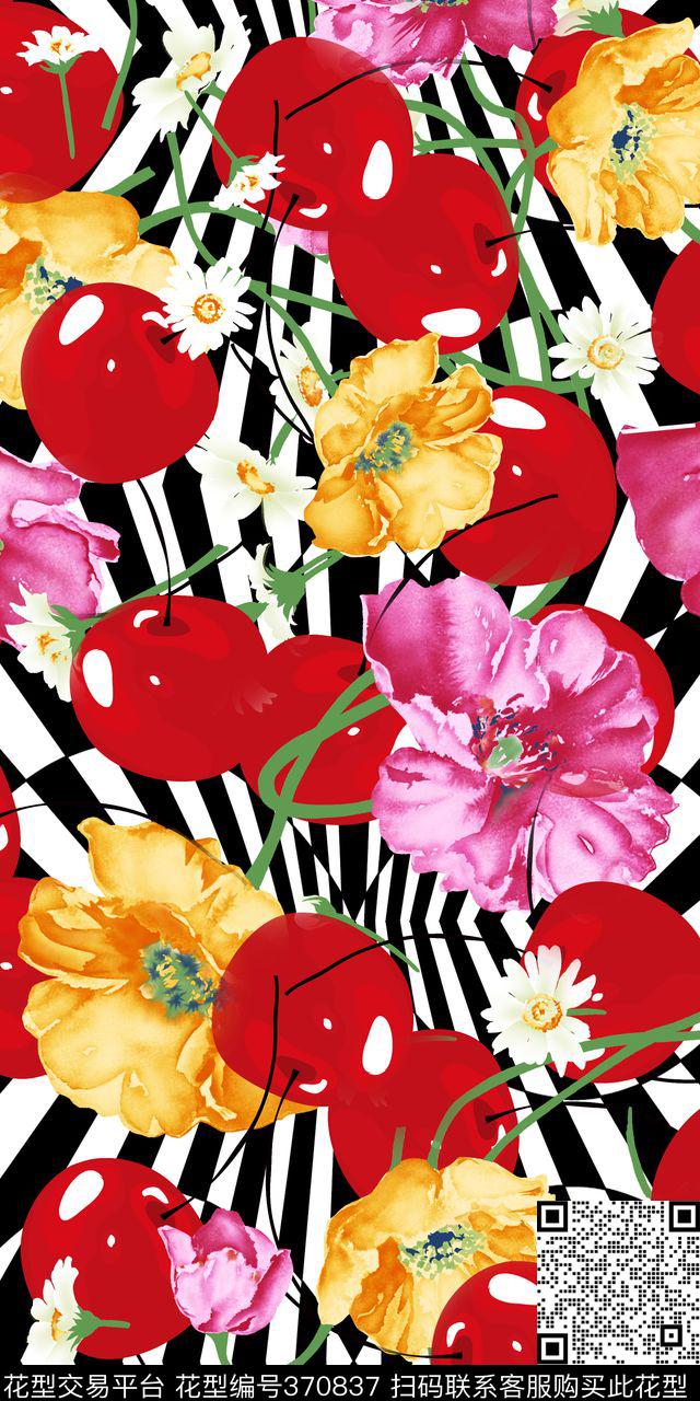 几何条纹花卉数码印花华亿平台下载（图片编号: 370837） - 瓦栏（Walan）
