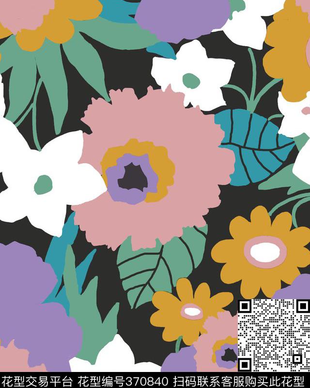 花卉叶子传统印花华亿平台下载（图片编号: 370840） - 瓦栏（Walan）