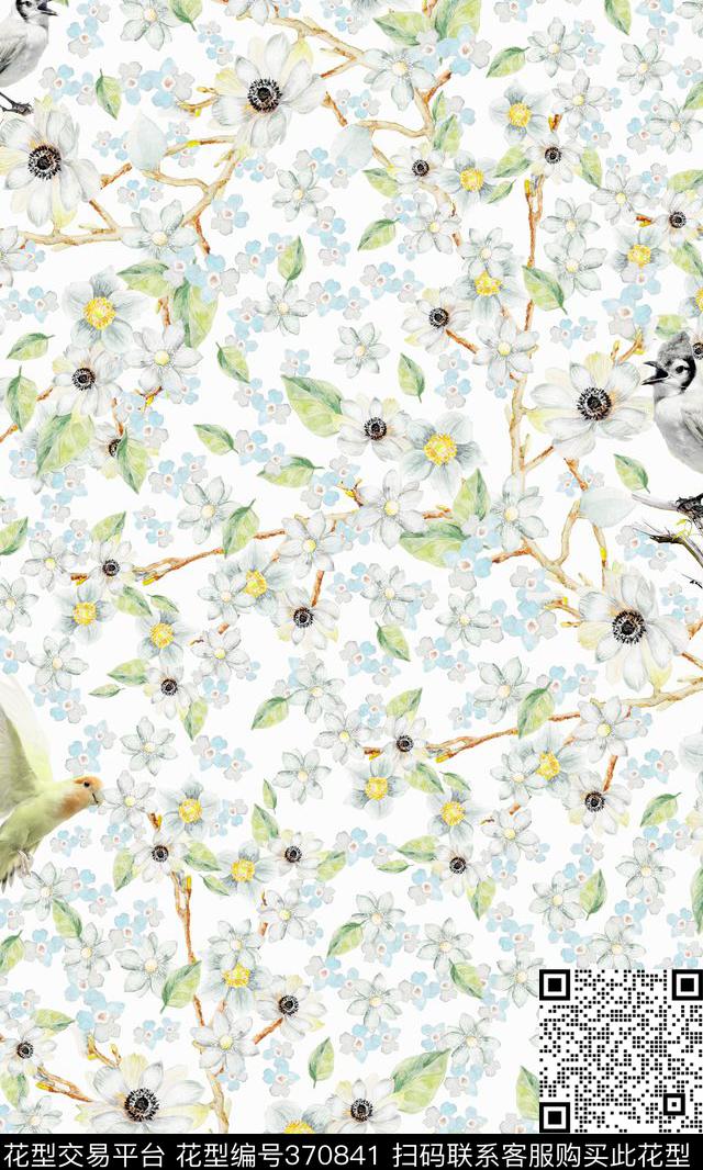 小清新花鸟数码印花华亿平台下载（图片编号: 370841） - 瓦栏（Walan）