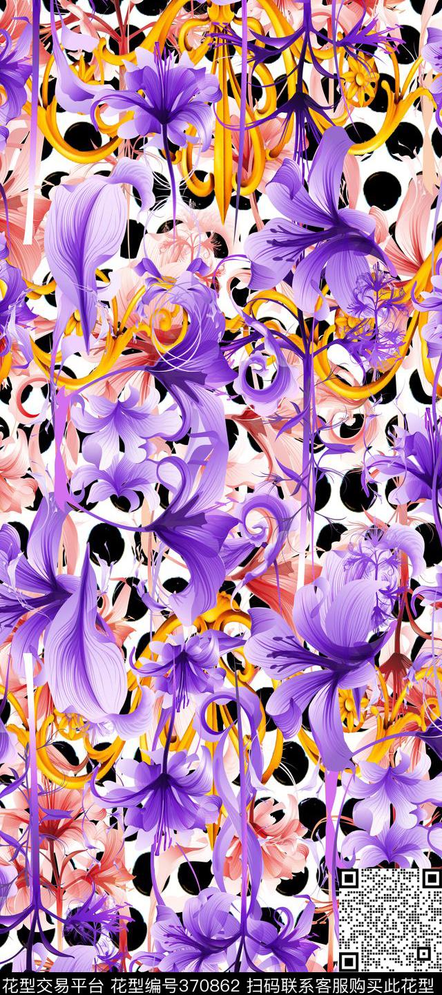 不规则几何大花花朵数码印花华亿平台下载（图片编号: 370862） - 瓦栏（Walan）