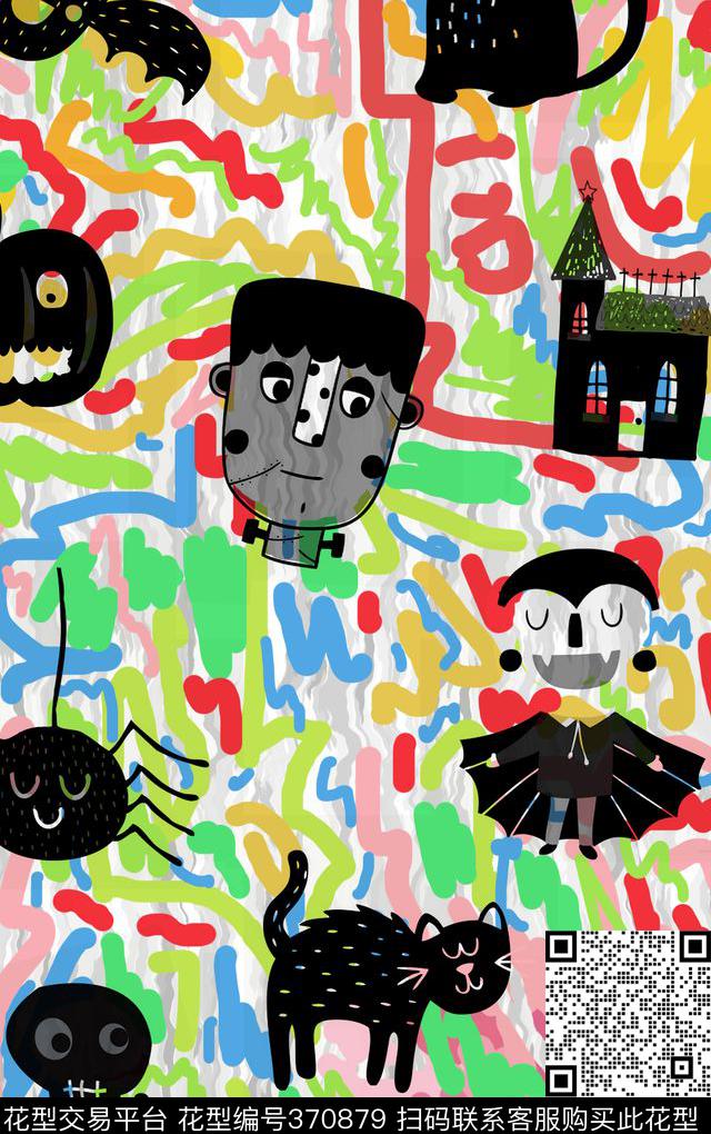 手绘画笔笔触小猫数码印花华亿平台下载（图片编号: 370879） - 瓦栏（Walan）