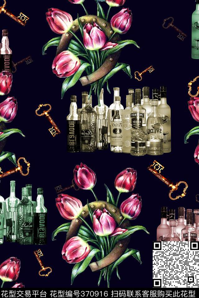 欧美钥匙花数码印花华亿平台下载（图片编号: 370916） - 瓦栏（Walan）