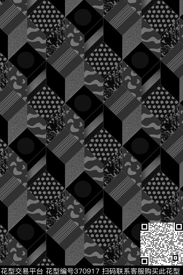 黑白几何动物纹传统印花华亿平台下载（图片编号: 370917） - 瓦栏（Walan）
