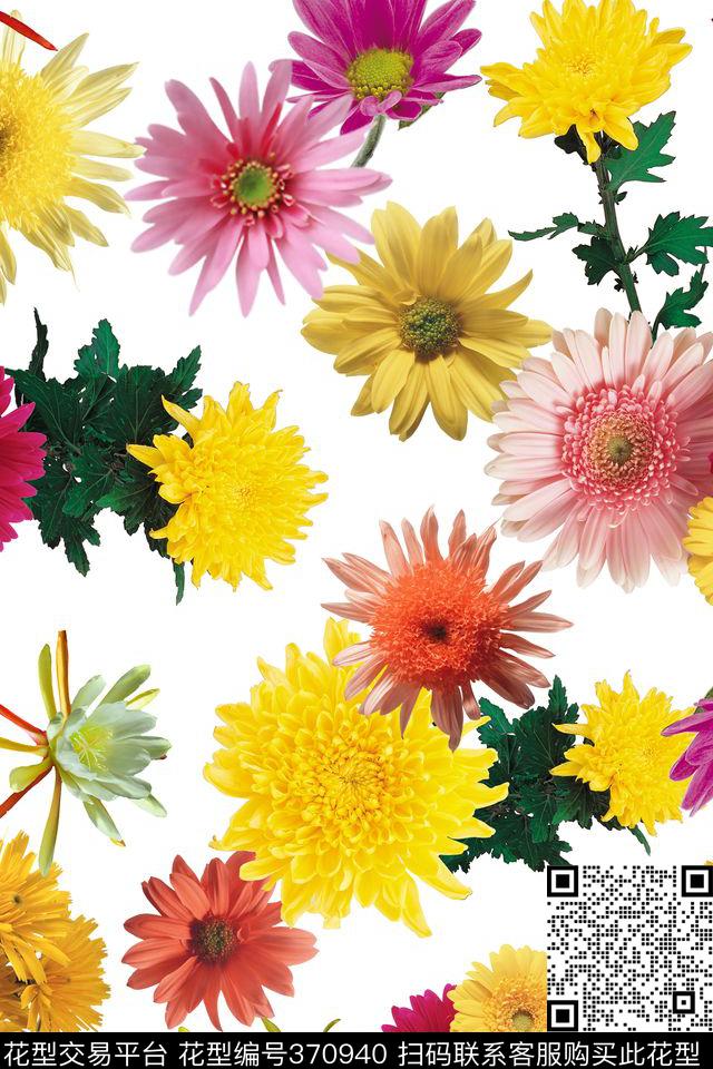 立体花卉菊花数码印花华亿平台下载（图片编号: 370940） - 瓦栏（Walan）
